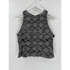 Vintage Laurence Kazar Blouse Womens XL Black Silver Beaded Silk Sleeveless Top